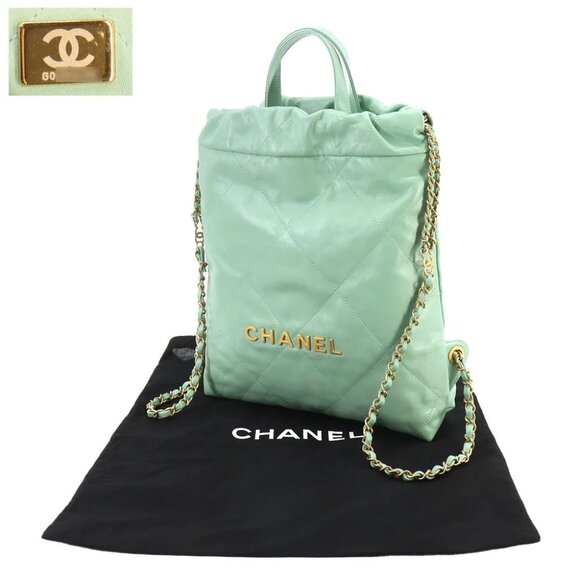 CHANEL 22 Small Chain Backpack Leather Green AS3859 Purse 90260972 - Picture 1 of 9